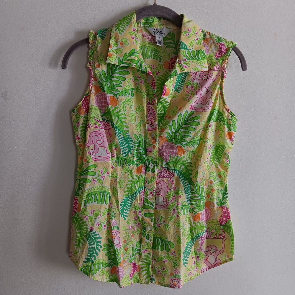 Lilly Pulitzer Vintage Multi Color Sleeveless Monkey Elephant Turtle Resort